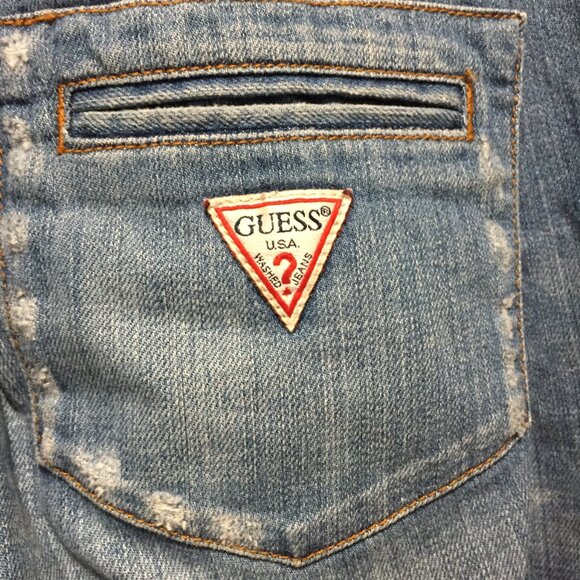 GUESS JEANS DISTRESSED OVERALLS SIZE 2 - Picture 11 of 12
